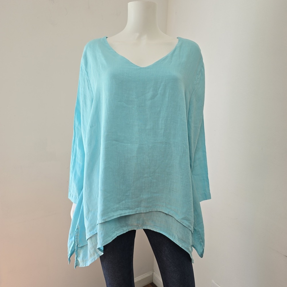 La Fixsun 100% Linen V Neck Layered Lagenlook Top Tunic Match Point Size XL Art